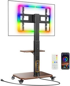 Perlegear Rolling TV Stand with LED Lights for 32”-75” TVs up to 110 lbs, Mobile TV Stand with Swivel, Tilt, and 18 Height Levels, TV Cart with Wheels and Solid Wood Base, Max VESA 600x400mm, PGTVC32B