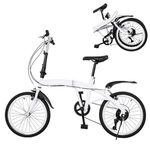 20 Inch Folding Bike for Adult, White High Carbon Steel Folding Mountain Bike - 6 Speed Gears Double V-Brake Kick - Lightweight Adjustable Height City Bike for Men and Women Teens (90% Pre-installed)