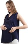 Maternity Blouse for Work Pregnant Top Short Sleeve Shirt Casual Office wear Women Chiffon (Navy - Medium)