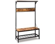 Signature Design by Ashley Bevinfield Industrial Hall Tree with Storage Bench, Black & Brown
