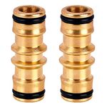 Brass Double Male Hose End Fittings，Dual Male Hose Connector Extenders for Garden Hose Tubes 2 Pcs(Double Male Connector)