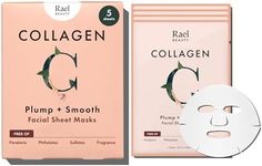 Rael Bamboo Face Sheet Mask - Collagen Facial Mask with Collagen Essence, Hydrating, Moisturizing (Collagen, 5 Sheets)