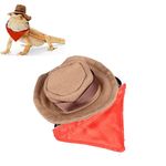 Bearded Dragon Cowboy Hat and Bandana, Lizard Costume Cap with Removable Bib for Halloween Party Photo Props Supplies (Coffee)