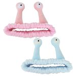 Tibapla 2 Pcs Spa Headband, Cute Snail Headband Soft Coral Fleece Washing Face Headbands Elastic Makeup Headband with Snail Antenna Eyes for Women Girls