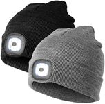 SingPad LED Lighted Beanie Cap,USB Rechargeable 4 LED Headlamp, Winter Warm Cycling Hunting Knitted Hat LED Lighted Cap Led Stocking Caps Hat Cap Hands Free Unisex Lighted Beanie Cap(2-Pack)