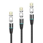 NetDot 12th Generation Magnetic Cable,Fast Charging and Data Transfer for Micro USB/USB-C Phones (3 pack black,1m/1.5m/2m)