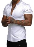 Elegancity Mens Shirts Short Sleeve Smart Casual Summer Beach Shirts Slim Muscle Fit Button Down Formal Dress Shirt White, XXL