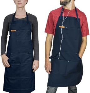 Chef Pomodoro Delantal Cocina Hombre y Mujer con Bolsillos - Mandiles de Cocina Recomendados por Chefs - Delantal Barbacoa 100% algodón con Tiras Ajustables para el Cuello (Azul Marino)