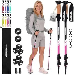 TrailBuddy Trekking Poles - Lightweight, Collapsible Hiking Poles for Snowshoe & Backpacking Gear - Pair of 2 Walking Sticks for Hiking, 7075 Aluminum with Cork Grip