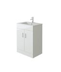 VeeBath Sphinx Free Standing Basin Vanity Cabinet Unit with 2 Swing Doors & Rectangular Sink-600mm, High Gloss White Flatpack - 600mm