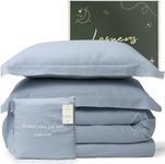 Lasuens Queen All Season Comforter and Celestial Blue Linen Duvet Cover Bundle 4PC Set (Comforter + Cover + 2 Pillow Shams)