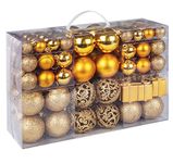 ilauke 105pcs Christmas Baubles Xmas Tree Hanging Christmas Balls Decoration Ornaments for Indoor/Outdoor Christmas Tree, Holiday Party, Home Decor (Gold)