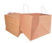 Brown Kraft Paper 50Bags, Pizza, Sandwich & Burger Bag, Cake Bag (1/4kg), Bakery or Grocery Bag, Vegetable bag, Gift Bag medium, Size 7.5×7.5×7.5" (L×B×H), 150 GSM Thick Recycled Paper, PACK-IN Packaging