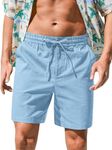 RQP Mens Linen Shorts Casual Drawstring 7inch Inseam Shorts Stretch Summer Beach Wear,Light Blue
