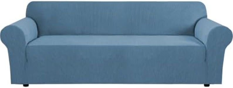 H.VERSAILTEX Stretch Oversized Sofa Cover 1 Piece Sofa Slipcovers for Living Room Fitted Couch Covers for Sofa Feature Thick Checked Jacquard Fabric with Elastic Bottom, Sofa X-Large - Dusty Blue