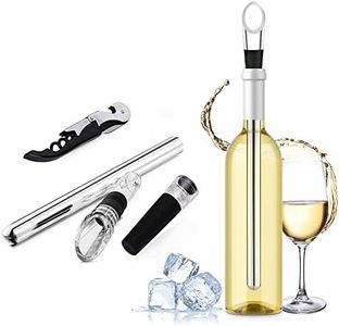 Enfriador de Botellas de Vino, Varilla de Enfriamiento de Acero Inoxidable, Juego 4 en 1 con Enfriador para Vino, Sacacorchos, Vertedor y Tapón de Botella de Vino