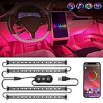 Nilight 4PCS USB Interior Car Lights 48 LEDs RGB LED Strips Lights with App Control Music Sound Active Mode Under Dash Footwell Ambient Lights 2 Line Design for Car Truck ATV UTV, 2 Years Warranty