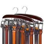 Belt Hanger, 14 Hooks Belt Holder for Closet, Wooden Tie/Belt Rack for Storage, 360°Rotating Belts Organizer for Closet Space Save Organizer for Tie-Walnut Wood with Chrome Hooks 2 Pack