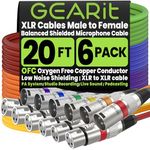 GearIT XLR to XLR Microphone Cable (20 Feet, 6 Pack) XLR Male to Female Mic Cable 3-Pin Balanced Shielded XLR Cable for Mic Mixer, Recording Studio, Podcast - Multi Colored, 20Ft, 6 Pack