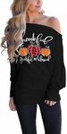 Lacozy Off The Shoulder Tops for Women Halloween Sweatshirts Long Sleeve Graphic Tee Shirts Batwing Oversized Tunic Black M