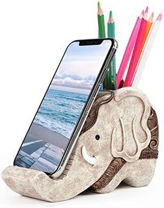 Mokani Elephant Pen Pencil Holder with Cell Phone Stand, Multifunctional Desk Organizer Desk Decor Elephant Gifts for Women Cute Desk Accessories Home Office Decoration Thanksgiving