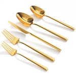 Oval Gold 20-Piece Silverware Set, Stainless Steel Flatware Set, Service for 4, Polished Cutlery Set, Dishwasher Safe (style 1)