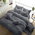 Teddy Fleece Duvet Cover with Pillow Case Thermal Warm Soft Cozy Bedding Bed Set (Silver Grey, Double Duvet Cover Inc P/Case)