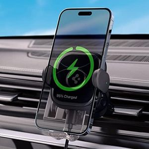 Spigen Air Vent Car Mobile Holder, Qi 15w Fast Wireless Charging, Stable Hold, Strong Metal Hook Compatible with Most Smartphone Devices - Black