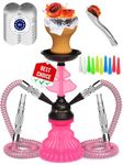 Pink Hookah Set 2 Hose Hookah – LilOne 12” Pink Mini Hookah Combo Kit Shisha Hookah Set with Prepunched Foil Hookas Bowl Disposable Tips Mouthpiece Tongs Portable Hookah Pipe - Hookah Machines