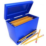 Pencil Holder Blue Stainless Steel Dispenser with 6 Beautiful stickers for Decoration Metal Pencil Dispenser for Classroom Home Office Teachers Students (Pencils Not Included)