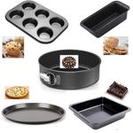 TrendyTrolley Popular Cake Baking Combo Set Round Springform Cake Moulds with Muffin Tray| Pizza Pan| Sqaure Cake Mould & Bread Loaf (5 Pc)