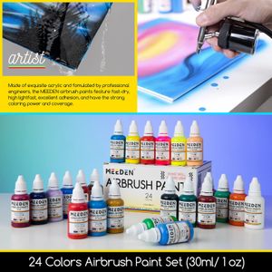 MEEDEN Airbrush Kit with Compressor – 24 Color Paint Set