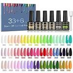 Gel Nail Polish Set, SCREPRETI 39 Pcs Nail Polish Set with Base Glossy Matte Top Coat, Cat Eye & Glow in the Dark Effect UV LED Soak Off Gel Polish for DIY Nail Collection