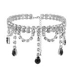 Navoky Rhinestone Choker Black Big Crystal Necklace Silver Neck Chain Tassel Party Jewelry for Women(A), Zinc, Rhinestone