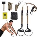 B Fit Bodyweight Fitness Resistance Kit Extension Strap for Door Pull Up Bar, Powerlifting Strength Training Kit Straps Home Gym Exercise Full-Body Workout Equipment (Military Color-PRO-Trainer Kit)