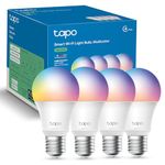 TP-Link Tapo Smart Wi-Fi Light Bulbs, 16M Colors RGBW, Dimmable, Compatible w/Alexa and Google Home, A19, 60W Equivalent, 800LM, 2.4GHz WiFi only, No Hub Required, Tapo L530E(4-Pack)