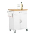 SoBuy® Kitchen Cabinet Kitchen Storage Trolley Cart with Bamboo Worktop, 1 Large Cupboard and 1 Drawer, FKW13-WN