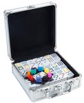 Engelhart - 250160- Mexican train dominos game - Double 12 set Colored dots- Metal Case + 91 dominoes + station, colored trains+ rules