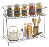 Plantex Heavy Duty Stainless Steel 2-Tier Countertop/Tabletop Kitchen Rack/Storage Shelf/Spice Jar Rack/Multipurpose Storage Rack For Kitchen (Chrome-Tiered Shelf)