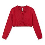 BOBOYOYO Long Sleeve Girls Shrug 100% Cotton Knit Girls Cardigan Childrens Bolero Sweater Shawl Dress Cover Up for 3-12Y Red