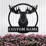 Riaeelvs Personalized Moose Head Metal Wall Art,Custom Moose Signs Outdoor Metal,Moose Head Family Wall Decor,Outdoor Signs,Cabin Sign,Housewarming Gifts