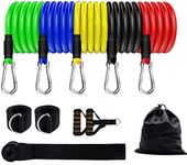 GOCART WITH G LOGO 9 pcs Resistance Band Set - with Door Anchor, Handles, Stackable Up to 80lbs - for Resistance Training, Physical Therapy, Home Workouts