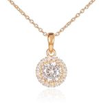 Diamond Treats Gold Pendant Necklace with Sparkling Clear Cubic Zirconia Stones, Simple Round Halo Gold Necklace for Women, Clear Cubic Zirconia Gold Necklaces for Women and Teen Girls