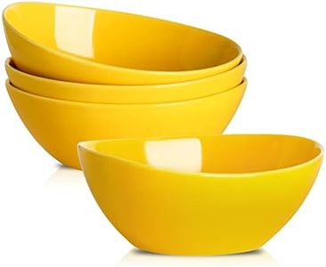 Hasense Large Serving Bowls, Ceramic Salad Mixing Bowls, 42 Ounce Serving Dishes for Entertaining, Oval Pasta Bowls for Soup Salad Popcorn Side Dishes, Set of 4, Yellow