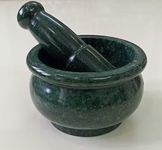 [Large] Rajasthan Art Green marble mortar and pestle set stone grinder/khara/khalbatta/imam Dasta/ohkli musal/idi kallu/khal musal/spice grinder/okhli masher for kitchen or home (5 x3 In,Green Polish)