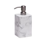 White Marble Style Soap&Lotion Dispenser for Bathroom/Kitchen Sink Refillable Liquid Hand Pump Dish Soap Bottle with Silver Rust-Proof Pump Resin Bathroom Countertop Organizer Shampoo Dispenser(430ml)