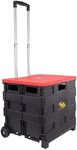 dbest products 01-681 Quik Cart Wheeled Rolling Crate Teacher Utility with seat Heavy Duty Collapsible Basket with Handle, Red