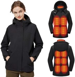 TAMEYA Women Heated Jackets Detachable Hood, Lightweight Waterproof Zip Winter Fleece Coat-11 Heating Zones/No Battery, Black, Large