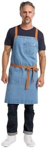 hedley & bennett Crossback Apron - Crossback Chef Apron with Pockets - 100% Cotton Denim, 8oz - Cedar Blue