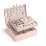 Vlando 2 Layer Jewelry Box Large Jewelry Organizer for Women Removable Jewelery Tray for Necklace Earrings Rings Bracelets Jewelry Boxes for Women Gift (Pink)